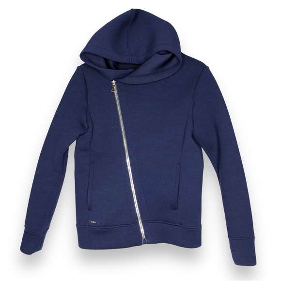 Polo Ralph Lauren Asymmetric Full Zip Hoodie Navy Coat Jacket Winter Fall Shirt - Picture 2 of 13